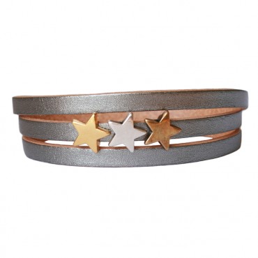 Armband Leder Stars Mix zilver